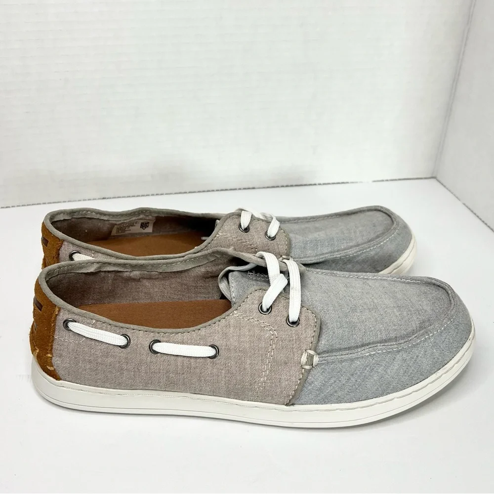 Toms Gray Lace Up Low Top Moc Toe Flat Casual Boat Shoes Size Mens 8 Women's 9.5